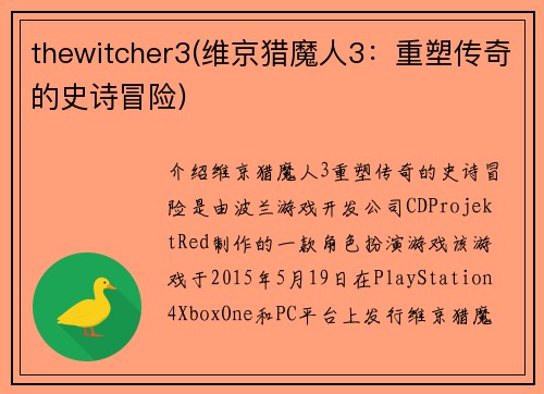 thewitcher3(维京猎魔人3：重塑传奇的史诗冒险)