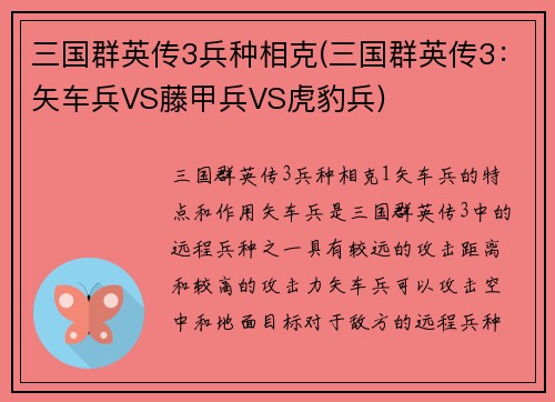 三国群英传3兵种相克(三国群英传3：矢车兵VS藤甲兵VS虎豹兵)